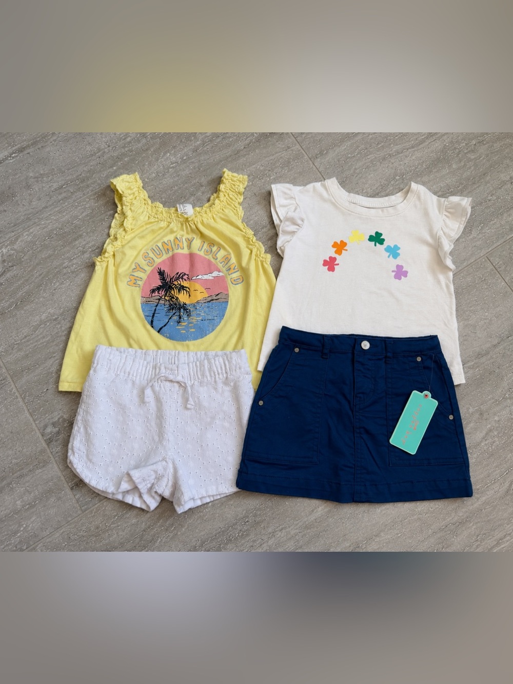 Girls 2 Outfit Lot 3T Summer Tops Shorts Skirt Copper Key Eyelet Beach Bundle
